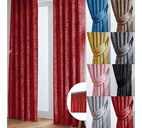 John Aird Crushed Velvet Fully Lined Tape Top Curtains (Red, 66" Wide x 72" Drop)