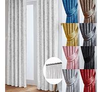 John Aird Crushed Velvet Fully Lined Tape Top Curtains (White, 46" Wide x 90" Drop)