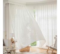 John Aird Eden Leaf Flock Motif - Slot Top Voile Curtain Panel - Elegant Light Filtering Sheer Window Curtain (White, 52" Wide x 48" Drop)