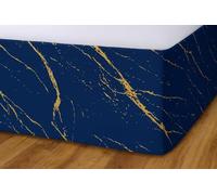John Aird Elasticated Bed Valance Divan Base Cover Skirt Navy With Gold Marble Effect Design (Navy, King)