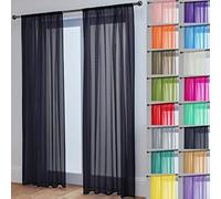 John Aird Lucy Voile Curtains - Rod Pocket Slot Top - Pair Net Curtains - 2 Panels (Black, W 58" x L 108")