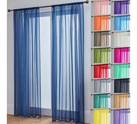 John Aird Lucy Voile Curtains - Rod Pocket Slot Top - Pair Net Curtains - 2 Panels (Navy, W 58" x L 54")