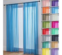 John Aird Lucy Voile Curtains - Slot Top - Pair - 2x Voile Panels (Blue, 58" Wide x 48" Drop)