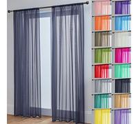 John Aird Lucy Voile Curtains - Slot Top - Pair - 2x Voile Panels (Dark Grey, 58'' Wide x 48'' Drop)