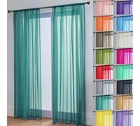 John Aird Lucy Voile Curtains - Slot Top - Pair - 2x Voile Panels (Teal, 58" Wide x 48" Drop)