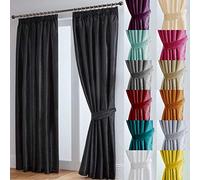 John Aird Luxury Faux Silk Fully Lined Pencil Pleat Curtains With Matching Tie Backs (Black, 117cm Width x 137cm Drop (46"x 54")