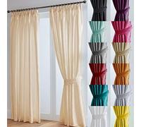 John Aird Luxury Faux Silk Fully Lined Pencil Pleat Curtains With Matching Tie Backs (Cream, 168cm Width x 183cm Drop (66"x72")