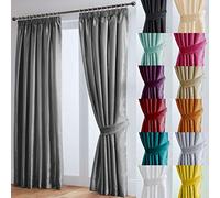 John Aird Luxury Faux Silk Fully Lined Pencil Pleat Curtains With Matching Tie Backs (Grey, 117cm Width x 183cm Drop (46"x 72")