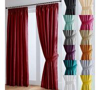 John Aird Luxury Faux Silk Fully Lined Pencil Pleat Curtains With Matching Tie Backs (Red, 117cm Width x 183cm Drop (46"x 72")