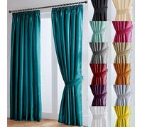 John Aird Luxury Faux Silk Fully Lined Pencil Pleat Curtains With Matching Tie Backs (Teal, 168cm Width x 137cm Drop (66"x 54")