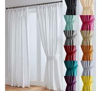 John Aird Luxury Faux Silk Fully Lined Pencil Pleat Curtains With Matching Tie Backs (White, 117cm Width x 137cm Drop (46"x 54")