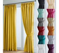 John Aird Luxury Faux Silk Fully Lined Pencil Pleat Curtains With Matching Tie Backs (Yellow, 229cm Width x 137cm Drop (90"x 54")