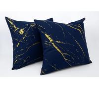 John Aird Pair Of Pillowcases Gold Foil Marble Effect On Navy Fabric (Navy, Set Of 2 Cushion Covers)
