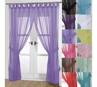 John Aird Pair Of Woven Voile Tab Top Curtain Panels. Free Tiebacks Included (Lilac, 58" Wide x 36" Drop)