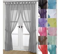 John Aird Pair Of Woven Voile Tab Top Curtain Panels. Free Tiebacks Included (Silver, 58" Wide x 36" Drop)