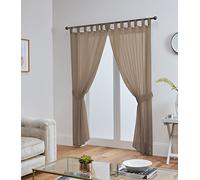 John Aird Pair Of Woven Voile Tab Top Curtain Panels. Tiebacks Included (Mocha, 58" Wide x 90" Drop)