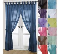 John Aird Pair Of Woven Voile Tab Top Curtain Panels. Tiebacks Included (Navy, 58" Wide x 72" Drop)