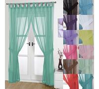 John Aird Pair Of Woven Voile Tab Top Curtain Panels. Tiebacks Included (Pastel Green, 58" Wide x 90" Drop)