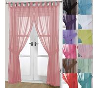 John Aird Pair Of Woven Voile Tab Top Curtain Panels. Tiebacks Included (Pink, 58" Wide x 54" Drop)