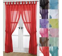 John Aird Pair Of Woven Voile Tab Top Curtain Panels. Tiebacks Included (Red, 58" Wide x 48" Drop)
