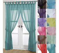John Aird Pair Of Woven Voile Tab Top Curtain Panels. Tiebacks Included (Teal, 58" Wide x 72" Drop)