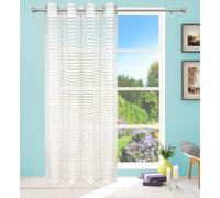 John Aird Paris Horizontal Stripe White Net Voile Eyelet Top Curtain Panel (55" Wide x 81" Drop)