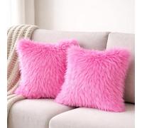 John Aird Set of 2 Fluffy 18″ x 18″ Cushion Covers - Shaggy Long Pile Plush Decorative Pillow Case, Soft Cosy - Home Sofa, Bedroom & Living Room Cushions (Pink, 45x45cm)