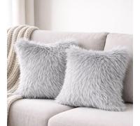 John Aird Set of 2 Fluffy 18″ x 18″ Cushion Covers - Shaggy Long Pile Plush Decorative Pillow Case, Soft Cosy - Home Sofa, Bedroom & Living Room Cushions (Grey, 45x45cm)