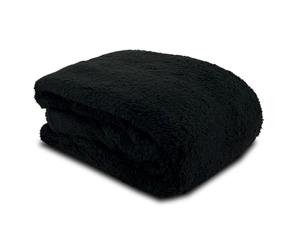 John Aird Teddy Fleece Cozy Bed Sofa Throw Blanket (Black, Single (125 x 150cm)