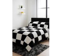 John Aird Teddy Fleece Patterned Square Check Duvet Cover Quilt Bedding Set With Pillow Case (Black, Single)