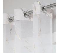 John Aird Voile Curtains - Eyelet - Silver Foil Printed Marble Design - White Linen Effect Voile (52" Wide x 90" Drop)