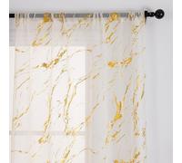 John Aird Voile Curtains - Slot Top - Gold Foil Printed Marble Design - White Linen Effect Voile (52" Wide x 48" Drop)