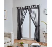 John Aird Woven Voile Tab Top Curtain Panel - Tieback Included - Single Panel (Black, 58" Wide x 81" Drop)