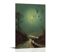 John Atkinson Grimshaw Painter Works《Wet Road Under The Moonlight》Printed Posters Painting On Canvas Wall Art Scroll Picture Print Living Room Walls Decor Homes 20x30inch(50x75cm)