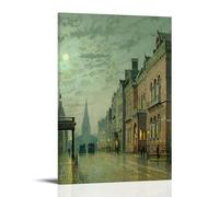 John Atkinson Grimshaw Victorian Painting Park Row, Leeds Moonlit Street with Historic Buildings Wall Art Poster Canvas Wall Art Decorative Bedroom Modern Home Print Picture Artworkss Frame 12x18inch(