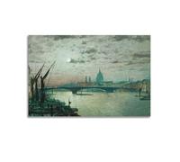 John Atkinson Grimshaw Works (Southwark Bridge And St. Paul's) Premium Printed Art Canvas Poster Classic Artist Wall Hanging 08x12inch(20x30cm)
