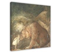 John Bauer Kissed The Bear on The Nose 1907 Reproduction Young Princess Bear Fairy Tale Canvas Art Poster And Wall Art Picture Print Modern Family Bed