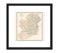 John Bett's New Map Ireland 8X8 Inch Square Wooden Framed Wall Art Print Picture with Mount Artery8 Black One Size