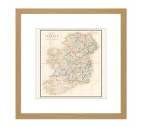 John Bett's New Map Ireland 8X8 Inch Square Wooden Framed Wall Art Print Picture with Mount Artery8 Light Oak One Size
