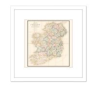 John Bett's New Map Ireland 8X8 Inch Square Wooden Framed Wall Art Print Picture with Mount Artery8 White One Size