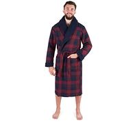 John Christian Men's Bonded Fleece Robe, Wine and Navy Check