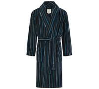 John Christian Men's Fleece Dressing Gown, Navy with Light Blue and Olive Green Stripes, M