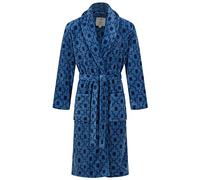 John Christian Men's Warm Fleece Dressing Gown, Blue Geometric Pattern (L)
