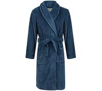 John Christian Men's Warm Fleece Dressing Gown, Blue Herringbone (XL)
