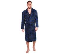 John Christian Men's Warm Fleece Dressing Gown - Highland, Blue Tartan, XL
