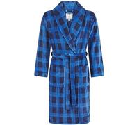 John Christian Men's Warm Fleece Dressing Gown, Navy Blue Check Pattern (XXL)