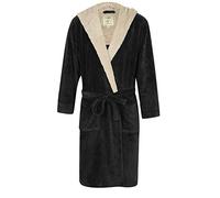 John Christian Men's Warm Hooded Fleece Dressing Gown, Black with Light Grey (Medium)
