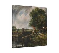 John Constable Barge Passing a Lock - Square Canvas Wall Art Print 24x24inch 60x60cm / 1.25inch 3.175cm