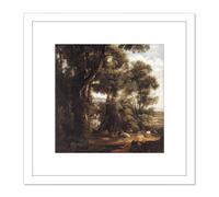 John Constable Landscape With Goatherd And Goats 8X8 Inch Square Wooden Framed Wall Art Print Picture with Mount Artery8 White One Size