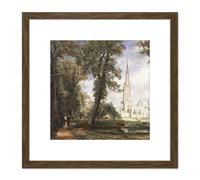 John Constable Salisbury Cathedral From The Bishops Garden 8X8 Inch Square Wooden Framed Wall Art Print Picture with Mount Artery8 Brown One Size